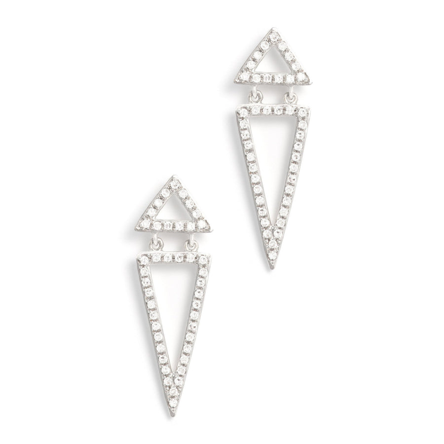 Gold & Diamond Pave Triangle Drop Earrings