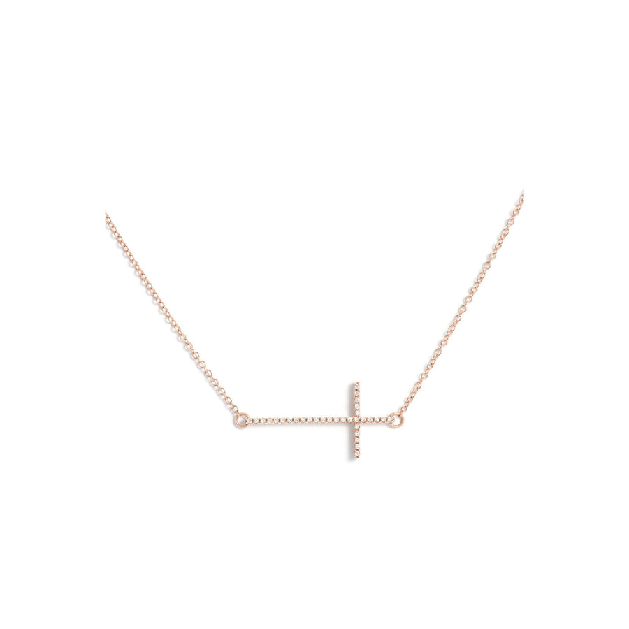 Gold & Diamond Sideways Cross on Chain