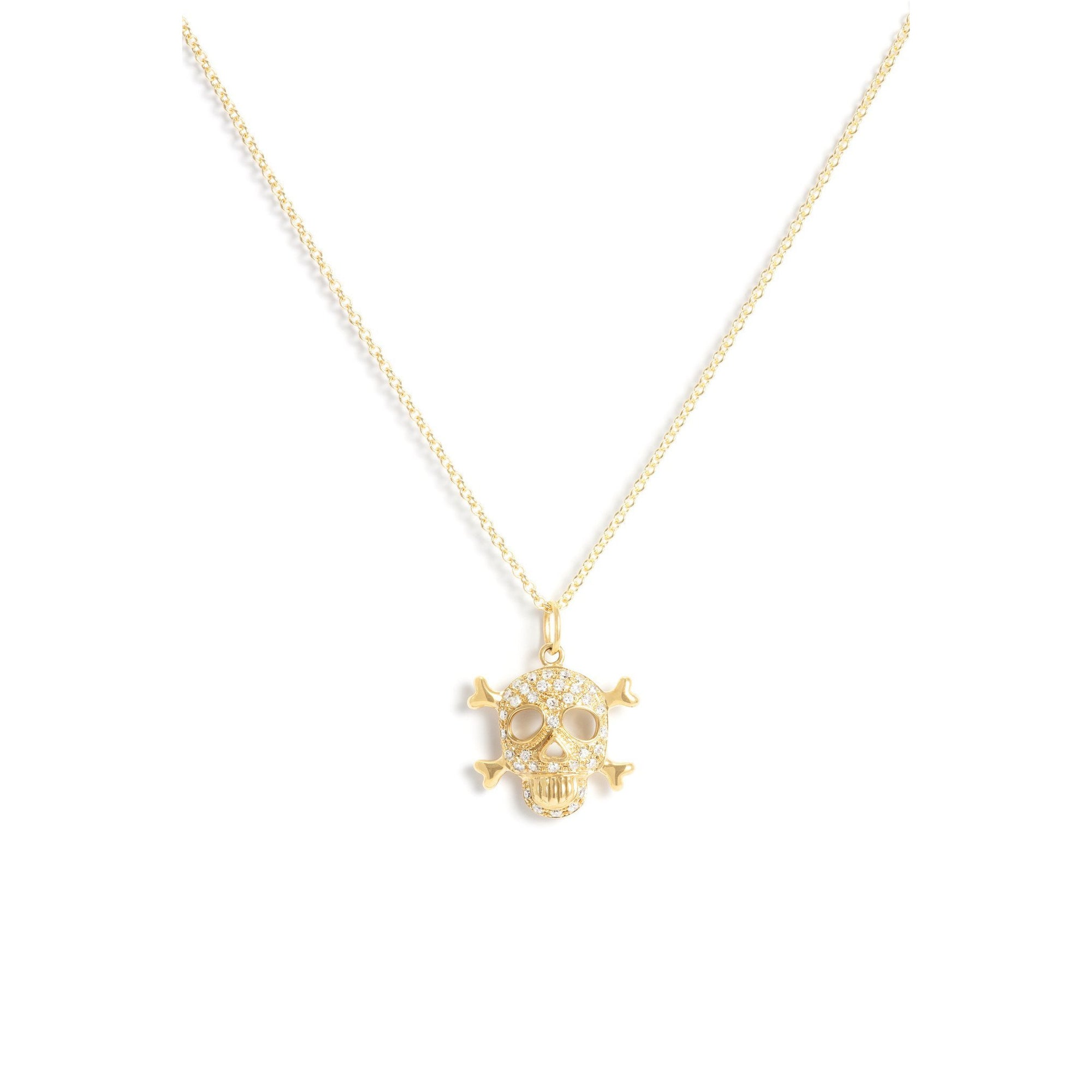 Gold & Diamond Pave Skull & Crossbone Pendant